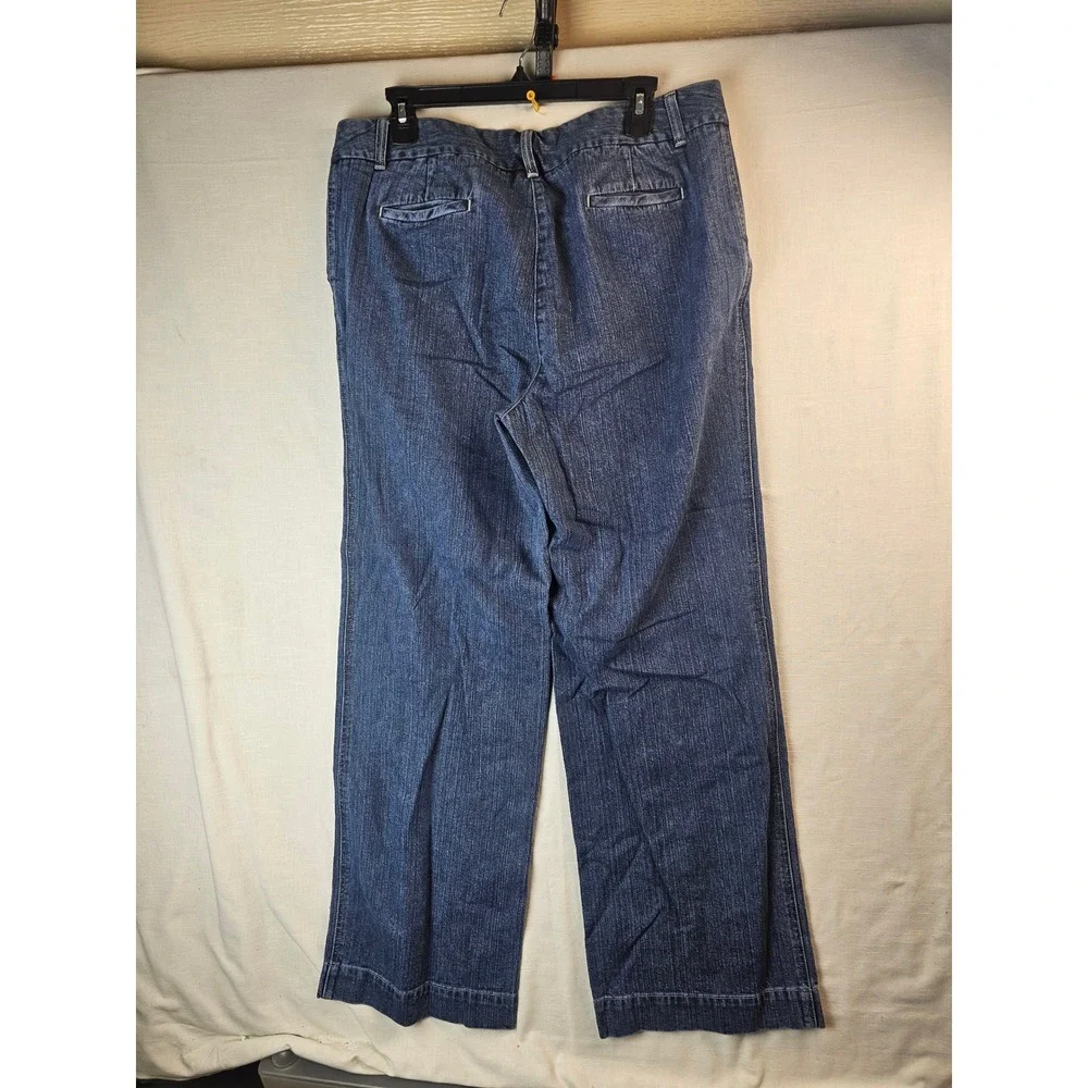 LL Bean Womens 16M Tall Wide Leg Denim Trousers Medium Wash 100% Cotton 0DTJ7